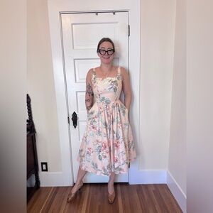 90s Vintage Carol Anderson Floral Tea Dress Sz Sm